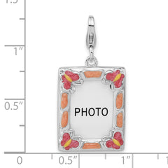 Sterling Silver 3-D Enameled Photo Frame w/Lobster Clasp Charm