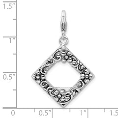 Amore La Vita Sterling Silver Rhodium-plated Polished Antiqued Photo Charm with Fancy Lobster Clasp