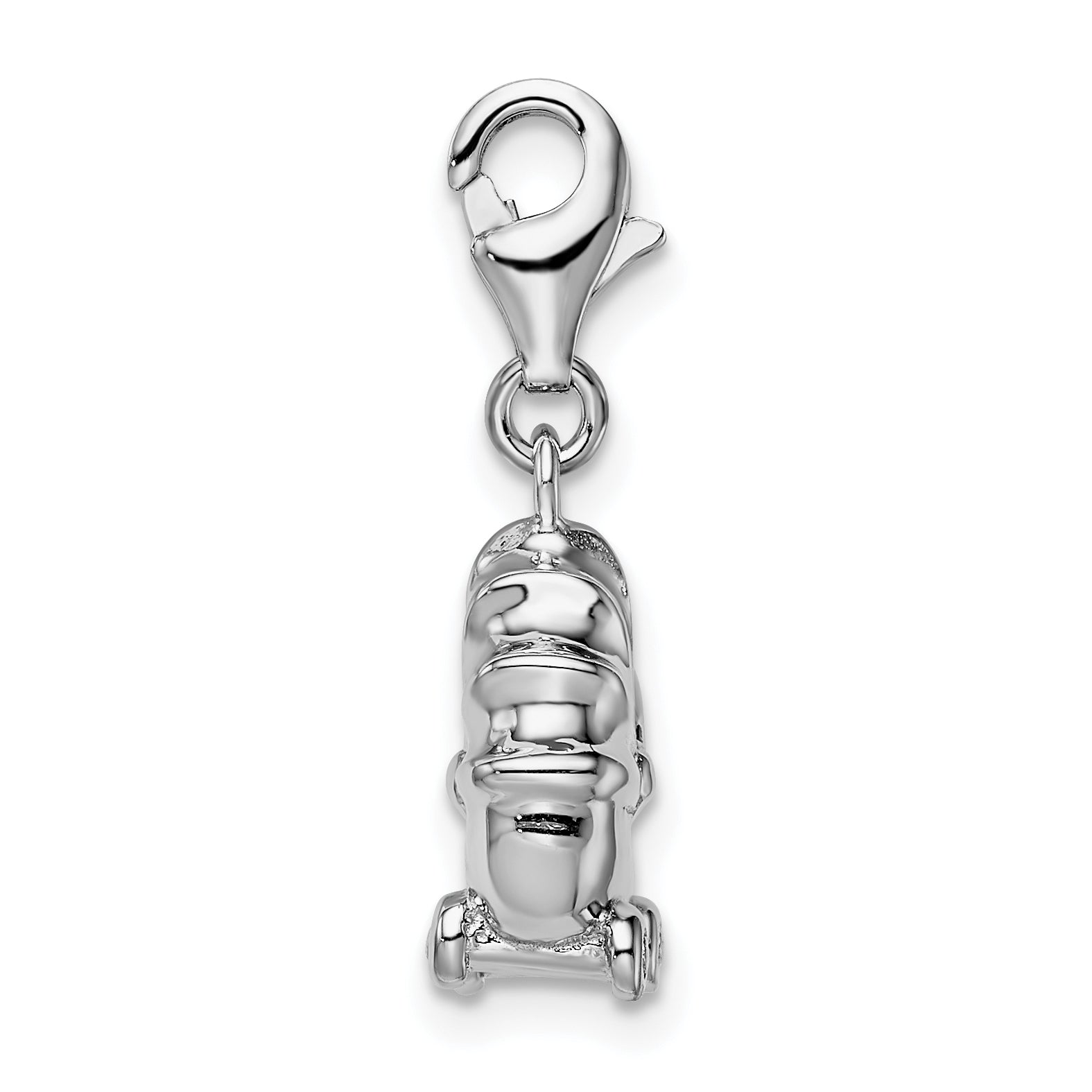 Amore La Vita Sterling Silver Rhodium-plated Polished 3-D Baby Carriage Charm with Fancy Lobster Clasp