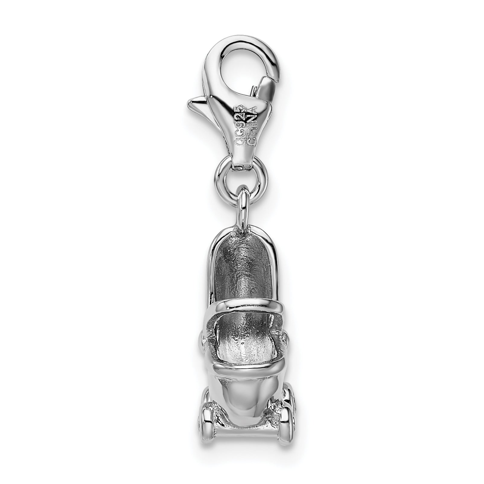 Amore La Vita Sterling Silver Rhodium-plated Polished 3-D Baby Carriage Charm with Fancy Lobster Clasp