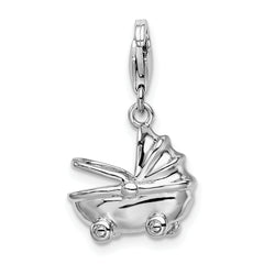 Amore La Vita Sterling Silver Rhodium-plated Polished 3-D Baby Carriage Charm with Fancy Lobster Clasp