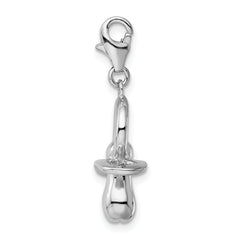 Amore La Vita Sterling Silver Rhodium-plated Polished 3-D Pacifier Charm with Fancy Lobster Clasp