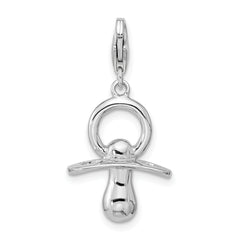 Amore La Vita Sterling Silver Rhodium-plated Polished 3-D Pacifier Charm with Fancy Lobster Clasp