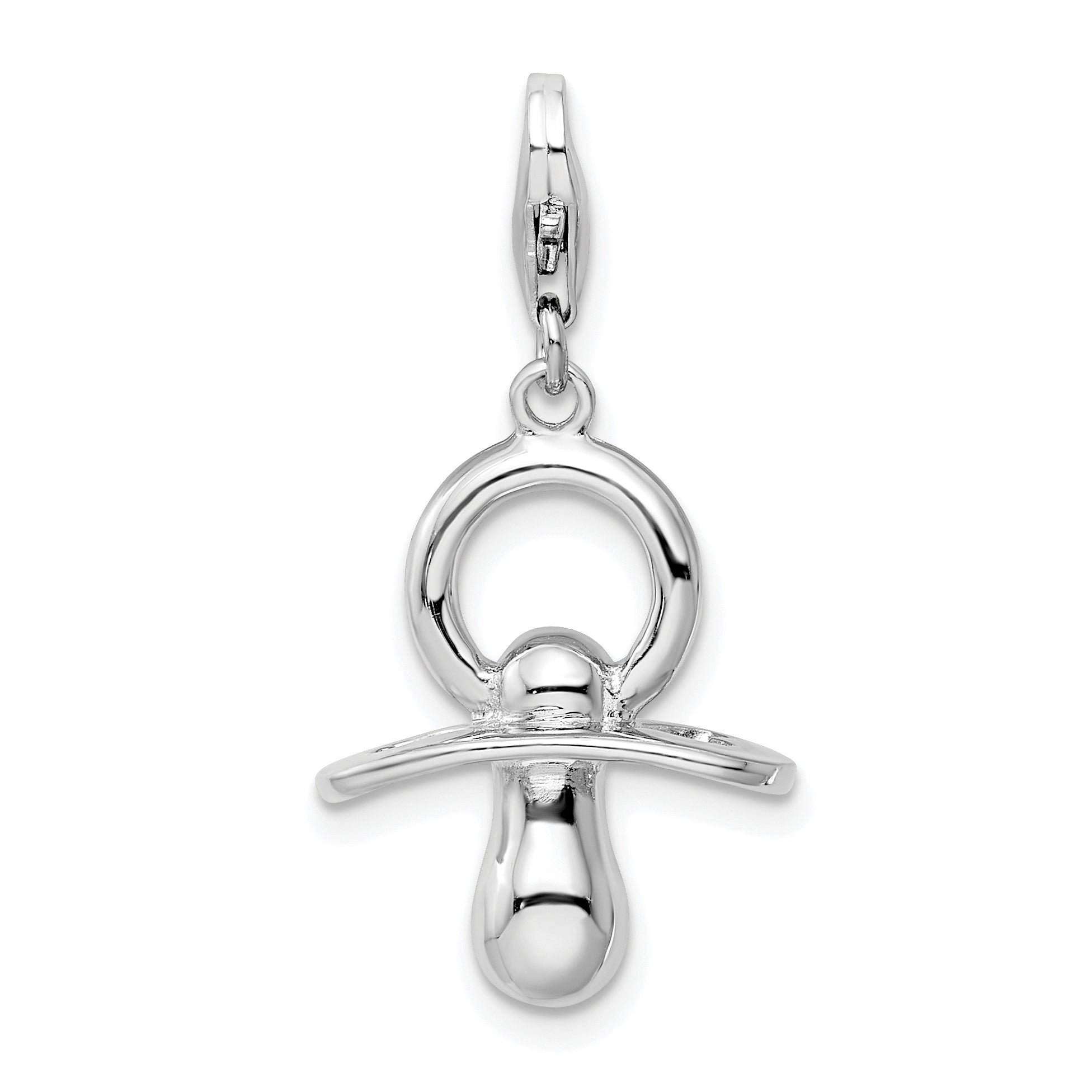 Amore La Vita Sterling Silver Rhodium-plated Polished 3-D Pacifier Charm with Fancy Lobster Clasp