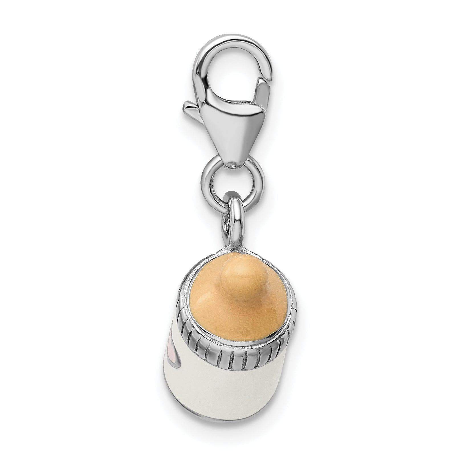 Amore La Vita Sterling Silver Rhodium-plated Polished 3-D Enameled Baby Bottle Charm with Fancy Lobster Clasp