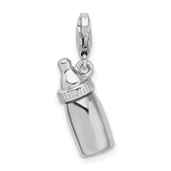 Amore La Vita Sterling Silver Rhodium-plated Polished 3-D Baby Bottle Charm with Fancy Lobster Clasp