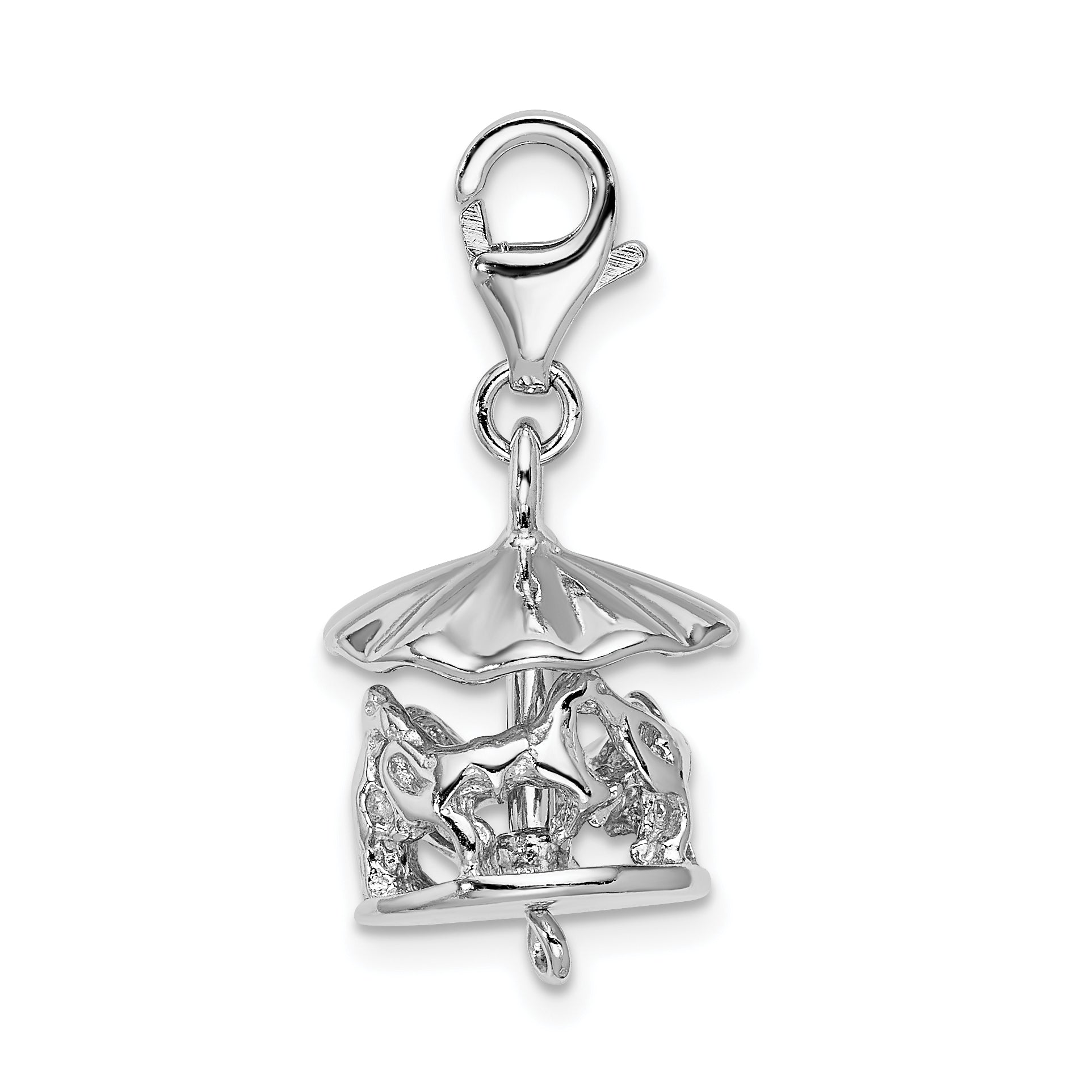 925 Sterling Silver Carousel Charm with Moveable Design and Rhodium Plating