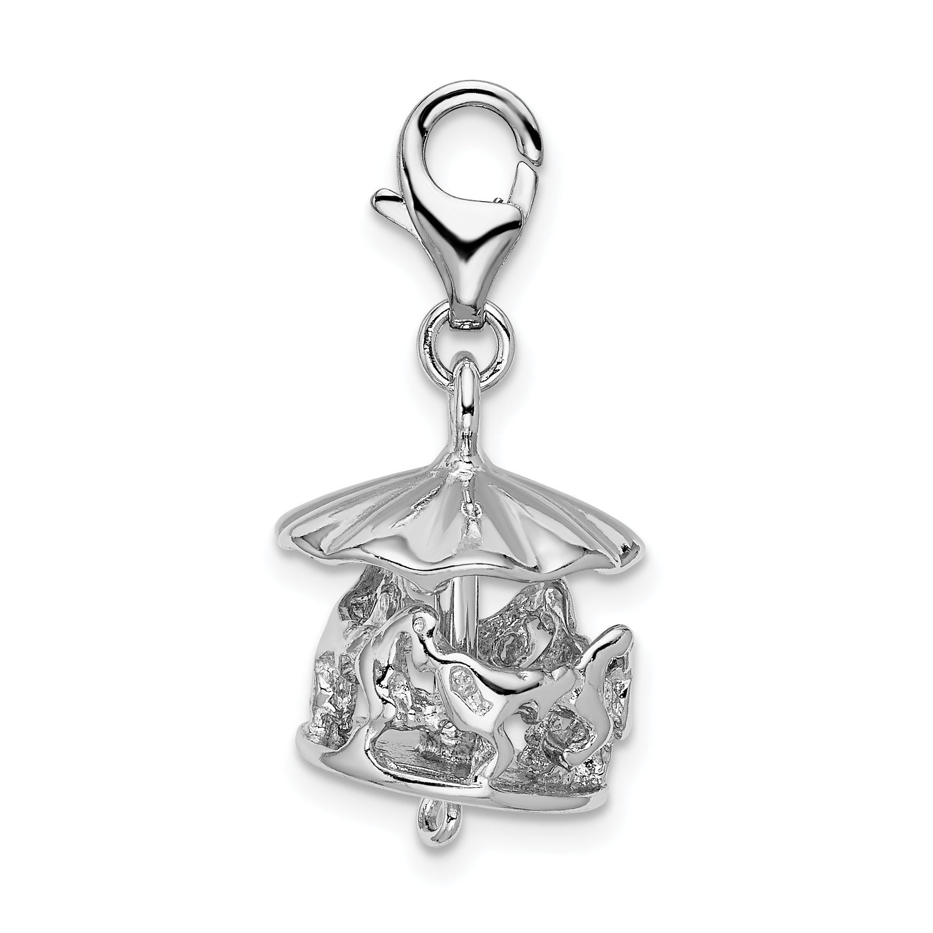 925 Sterling Silver Carousel Charm with Moveable Design and Rhodium Plating