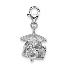 Amore La Vita Sterling Silver Rhodium-plated Polished 3-D Moveable Carousel Charm with Fancy Lobster Clasp