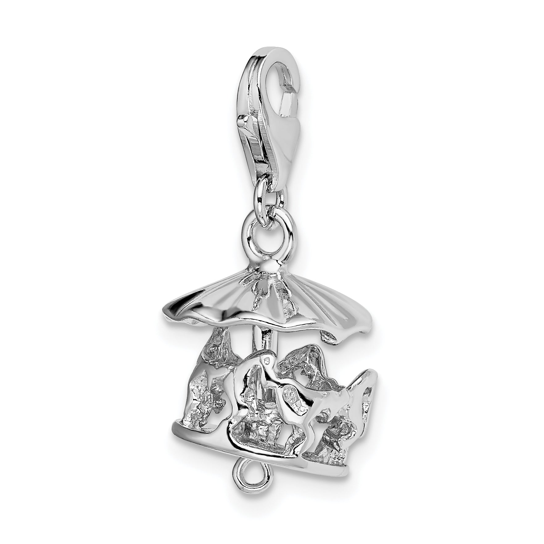 Amore La Vita Sterling Silver Rhodium-plated Polished 3-D Moveable Carousel Charm with Fancy Lobster Clasp