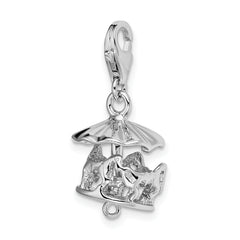 925 Sterling Silver Carousel Charm with Moveable Design and Rhodium Plating