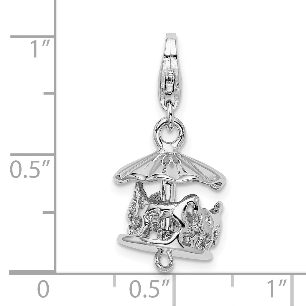 Amore La Vita Sterling Silver Rhodium-plated Polished 3-D Moveable Carousel Charm with Fancy Lobster Clasp