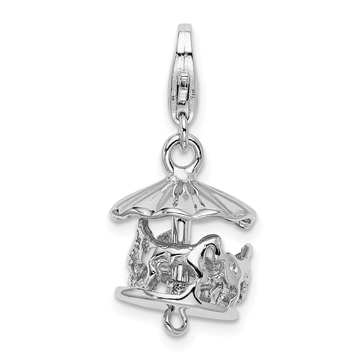 Amore La Vita Sterling Silver Rhodium-plated Polished 3-D Moveable Carousel Charm with Fancy Lobster Clasp