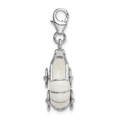 Amore La Vita Sterling Silver Rhodium-plated Polished 3-D Enameled Baby Carriage Charm with Fancy Lobster Clasp