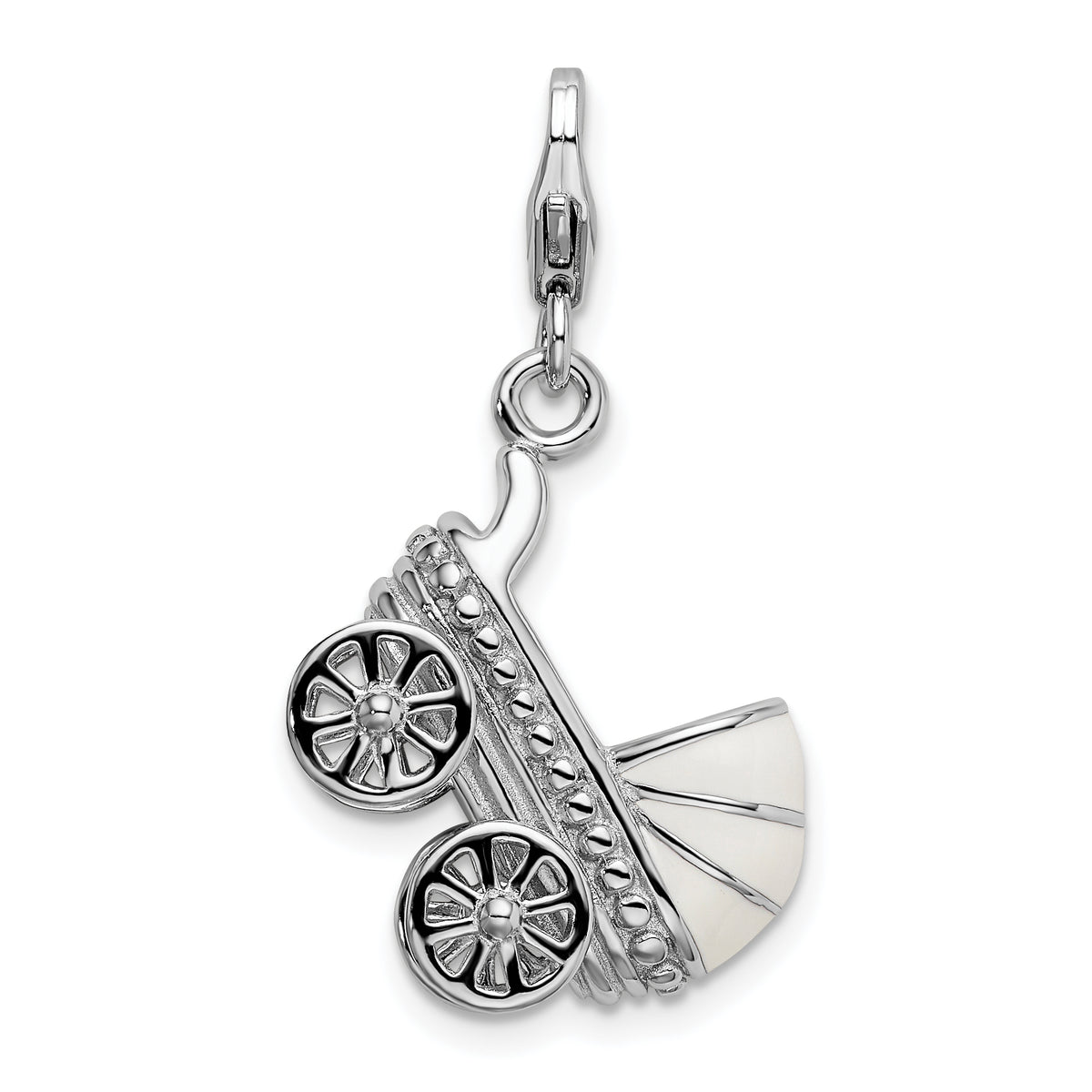 Amore La Vita Sterling Silver Rhodium-plated Polished 3-D Enameled Baby Carriage Charm with Fancy Lobster Clasp