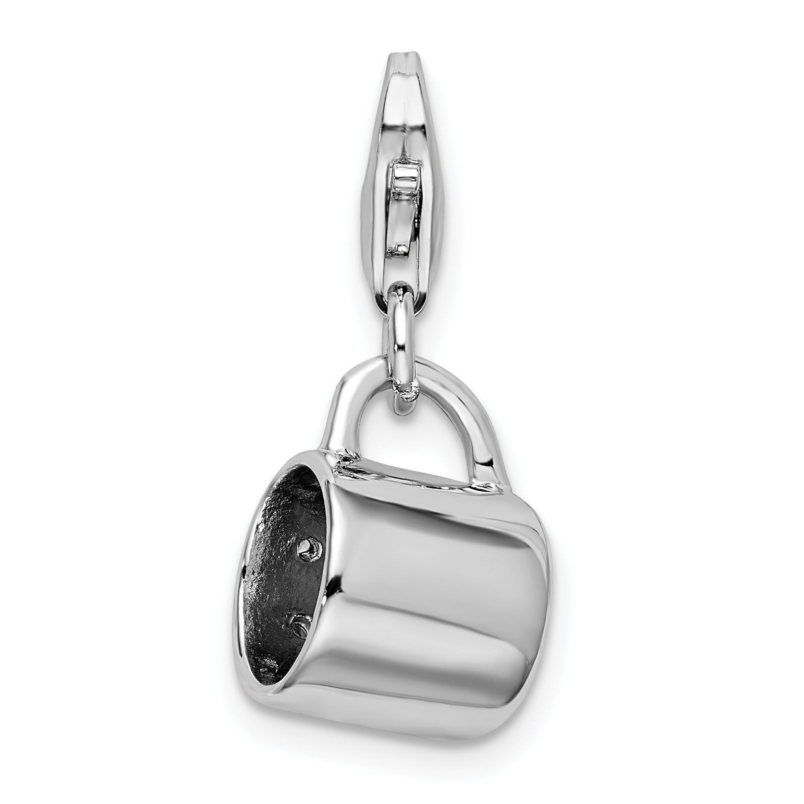 Amore La Vita Sterling Silver Rhodium-plated Polished 3-D Baby Cup Charm with Fancy Lobster Clasp