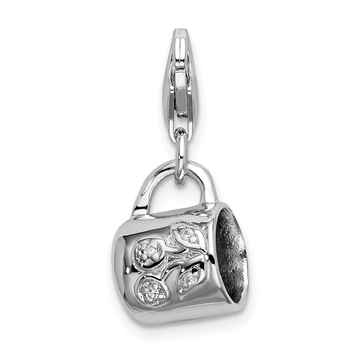 Amore La Vita Sterling Silver Rhodium-plated Polished 3-D Baby Cup Charm with Fancy Lobster Clasp