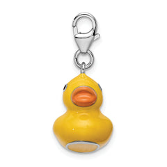 Amore La Vita Sterling Silver Rhodium-plated Polished 3-D Enameled Duck Charm with Fancy Lobster Clasp