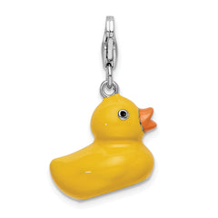 Amore La Vita Sterling Silver Rhodium-plated Polished 3-D Enameled Duck Charm with Fancy Lobster Clasp