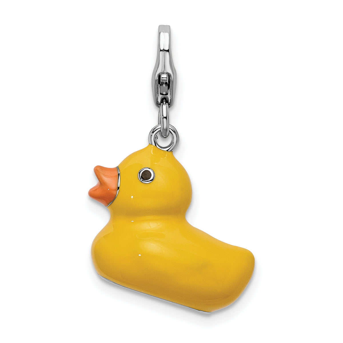 Amore La Vita Sterling Silver Rhodium-plated Polished 3-D Enameled Duck Charm with Fancy Lobster Clasp