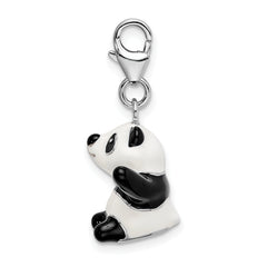 Amore La Vita Sterling Silver Rhodium-plated Polished 3-D Enameled Panda Charm with Fancy Lobster Clasp