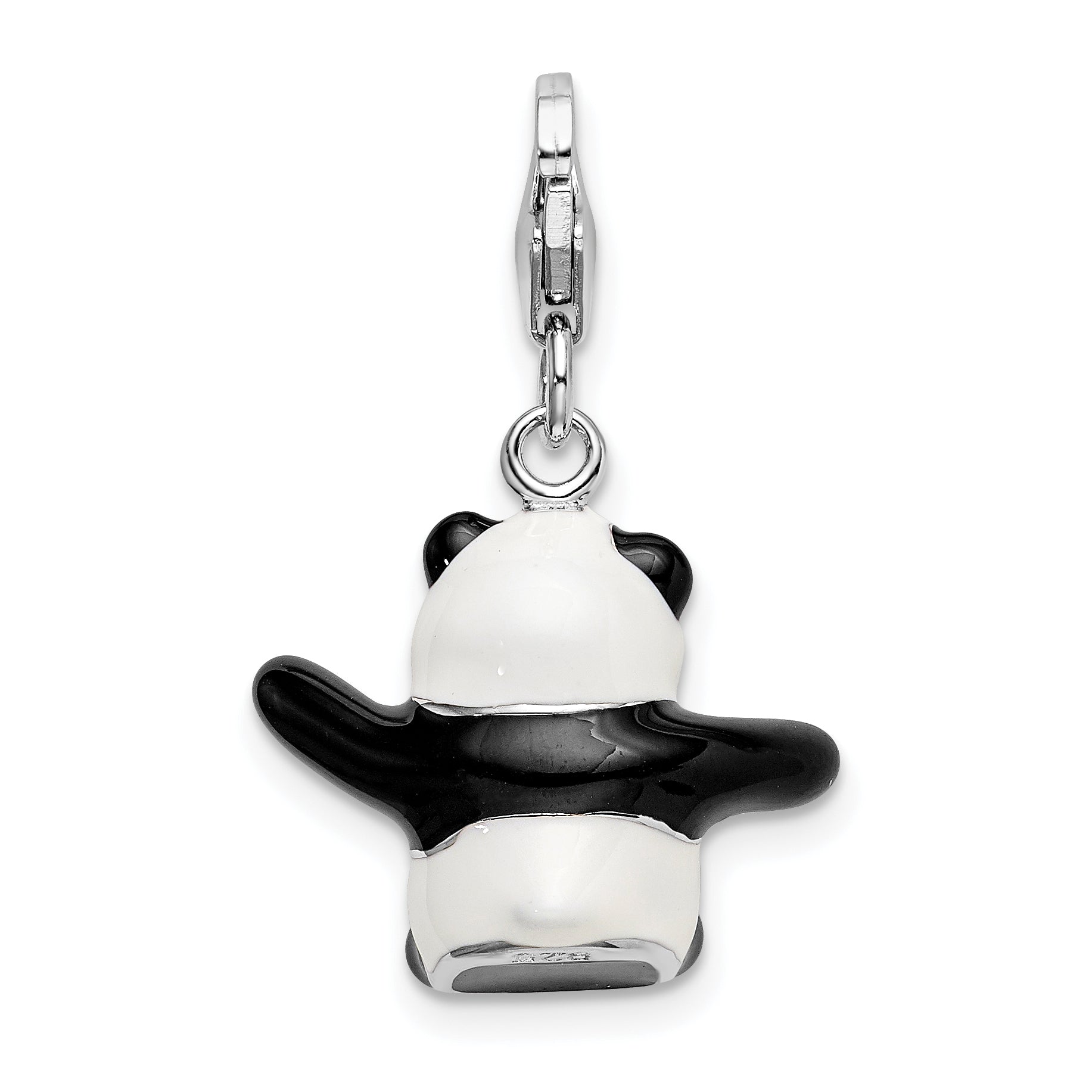 Amore La Vita Sterling Silver Rhodium-plated Polished 3-D Enameled Panda Charm with Fancy Lobster Clasp