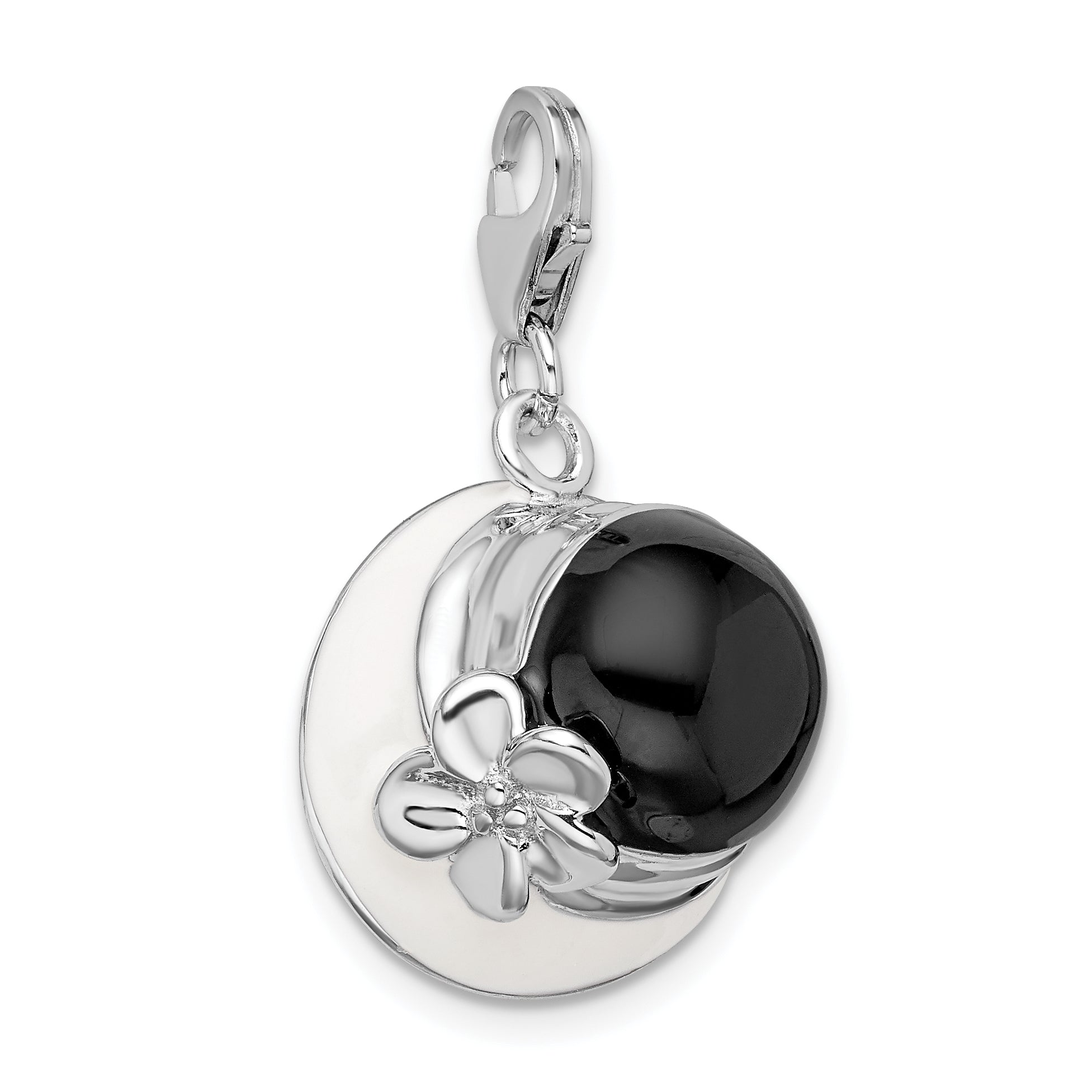 Sterling Silver 3-D Blk & White Enameled Hat w/Lobster Clasp Charm