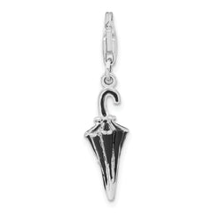 Sterling Silver Rhodium-plated 3-D Enameled & CZ Parasol With Lobster Clasp Charm