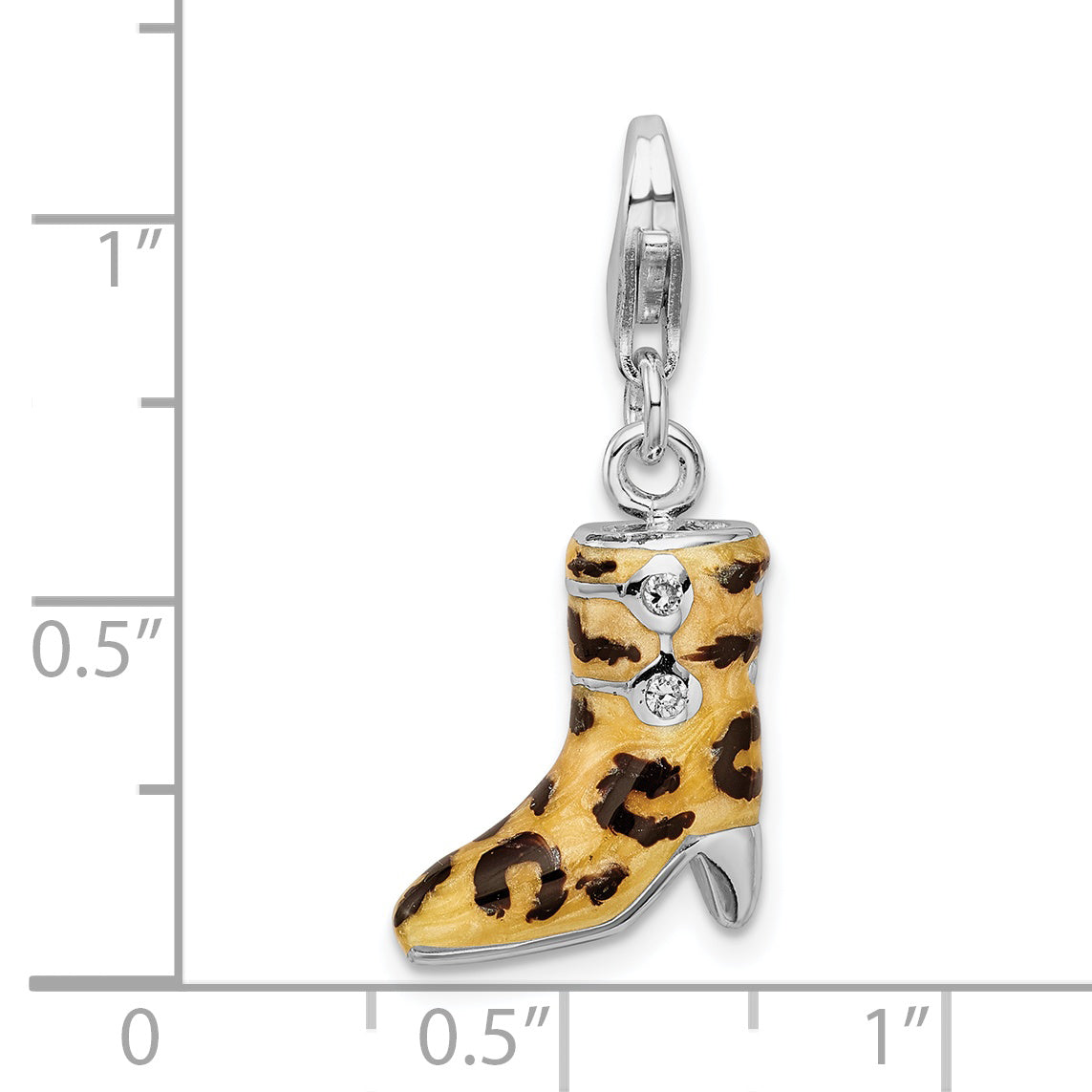 Sterling Silver CZ Enameled Leopard Print Boot w/Lobster Clasp Charm