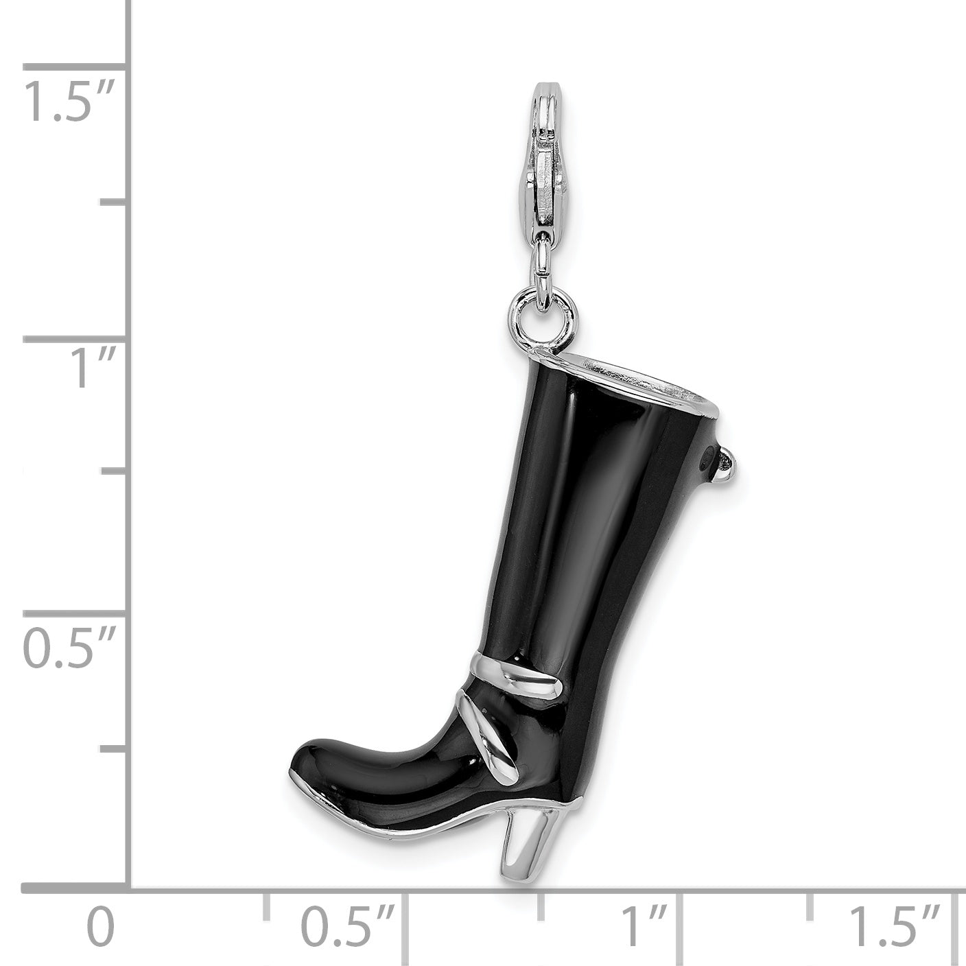 Amore La Vita Sterling Silver Rhodium-plated Polished 3-D Enameled Buckled Black Boot Charm with Fancy Lobster Clasp