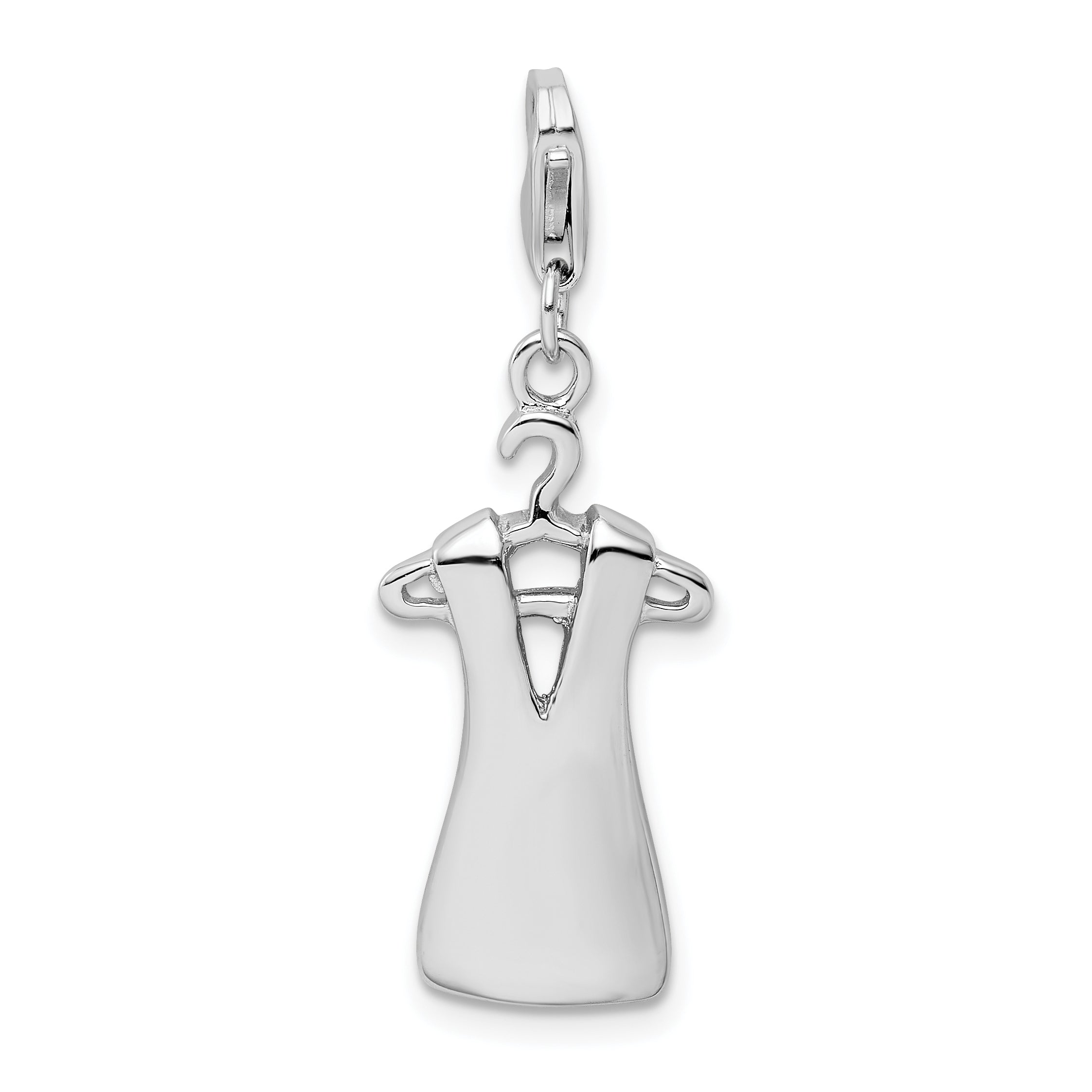 Amore La Vita Sterling Silver Rhodium-plated Polished Open Back Dress on Hanger Charm w/Lobster Clasp