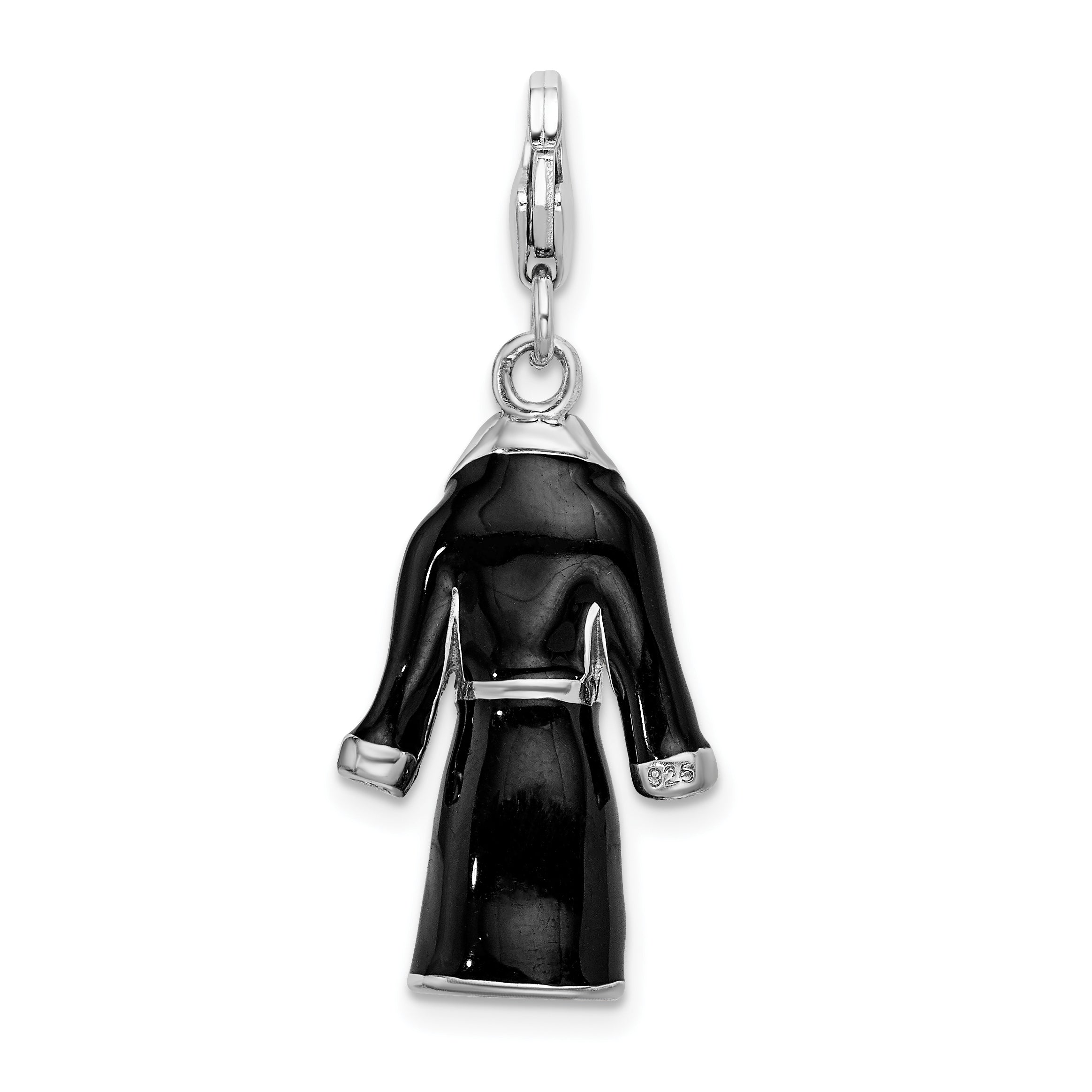 Sterling Silver 3-D Enameled Black Robe w/Lobster Clasp Charm