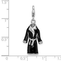 Sterling Silver 3-D Enameled Black Robe w/Lobster Clasp Charm