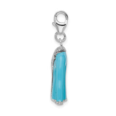 Amore La Vita Sterling Silver Rhodium-plated Polished 3-D Blue Enameled Jacket Charm with Fancy Lobster Clasp