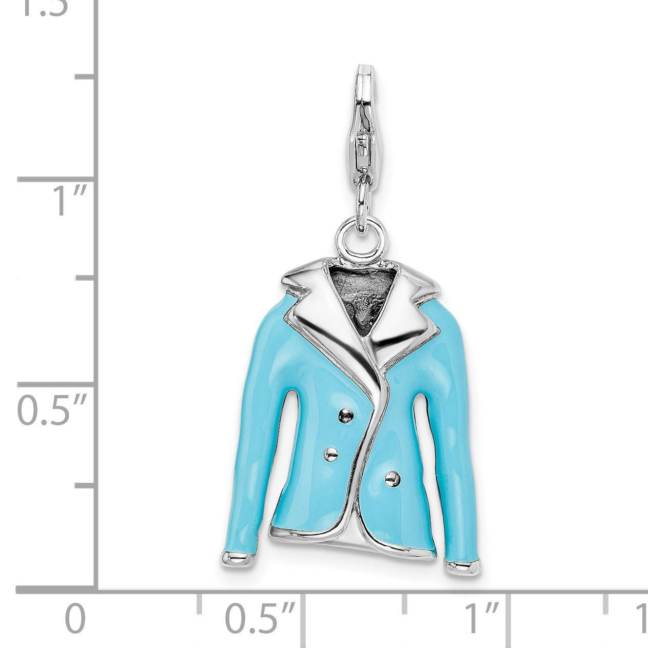 Amore La Vita Sterling Silver Rhodium-plated Polished 3-D Blue Enameled Jacket Charm with Fancy Lobster Clasp