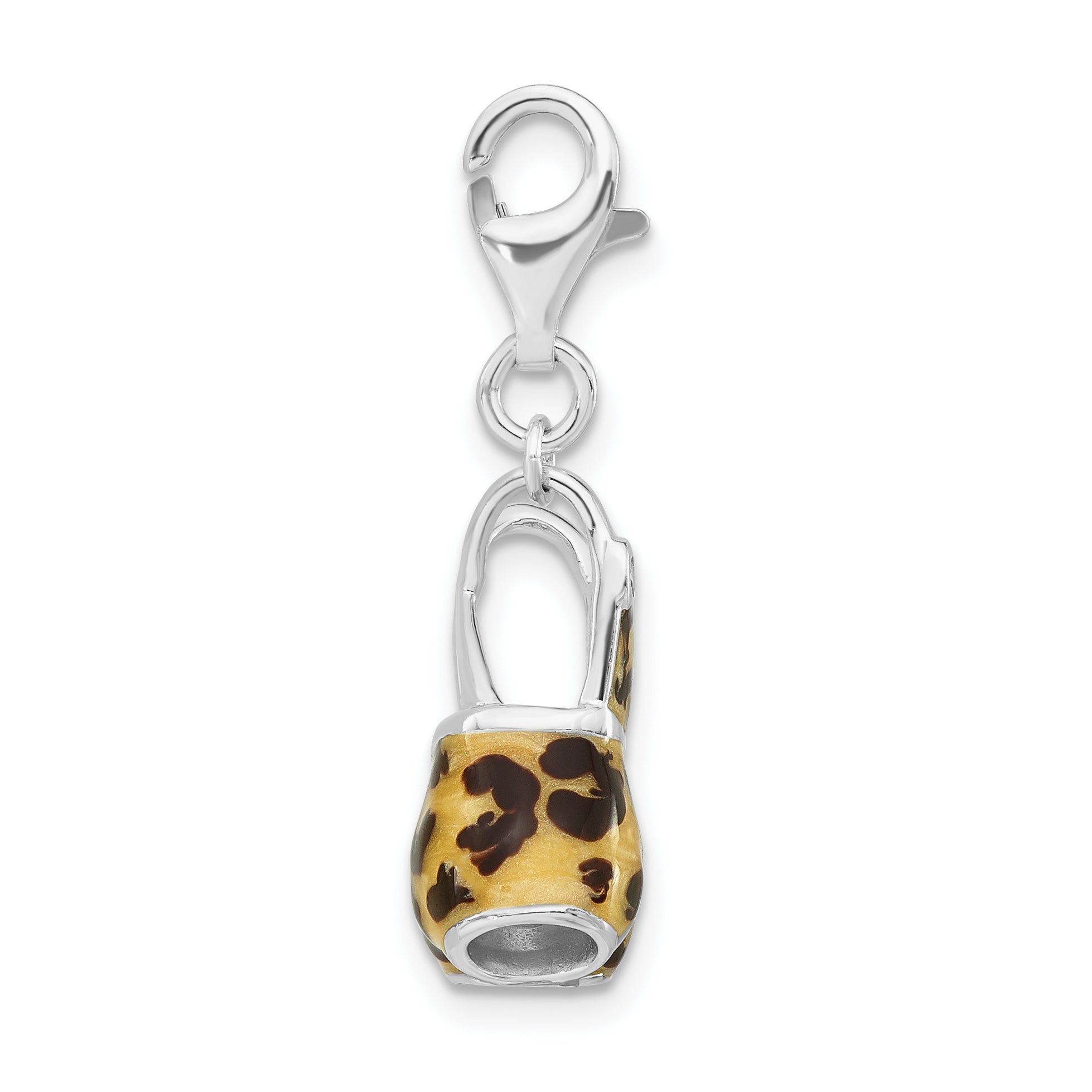 Sterling Silver CZ Black/Yellow Enameled Overall w/Lobster Clasp Charm