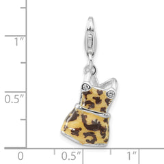 Sterling Silver CZ Black/Yellow Enameled Overall w/Lobster Clasp Charm