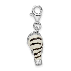 Amore La Vita Sterling Silver Rhodium-plated Polished 3-D CZ Enameled Zebra Jacket Charm with Fancy Lobster Clasp