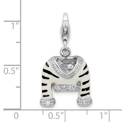 Amore La Vita Sterling Silver Rhodium-plated Polished 3-D CZ Enameled Zebra Jacket Charm with Fancy Lobster Clasp