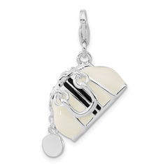 Sterling Silver Rhodium-plated 3-D Enameled Purse With Lobster Clasp Charm