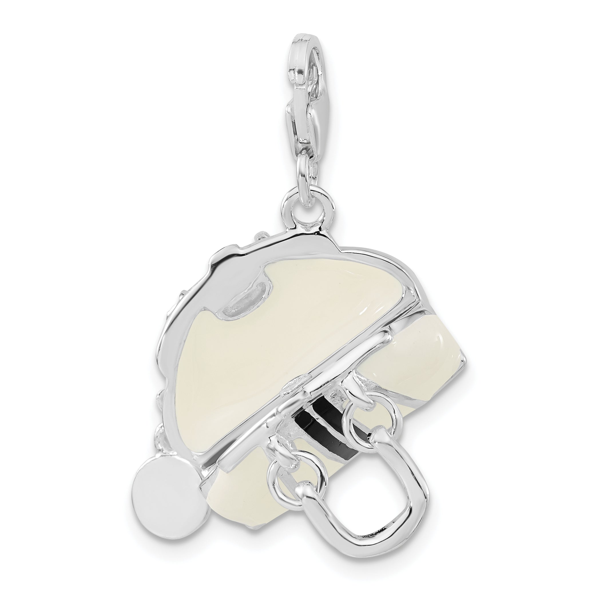 Sterling Silver Rhodium-plated 3-D Enameled Purse With Lobster Clasp Charm