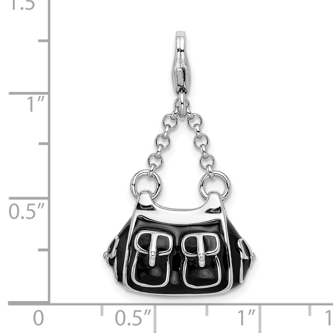 Amore La Vita Sterling Silver Rhodium-plated Polished 3-D Black Enameled Handbag Charm with Fancy Lobster Clasp
