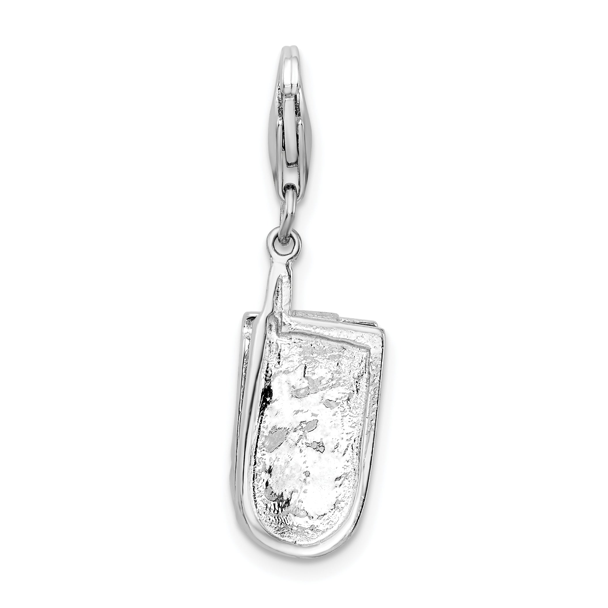 Amore La Vita Sterling Silver Rhodium-plated Polished 3-D Moveable CZ Flip Cell Phone Charm with Fancy Lobster Clasp