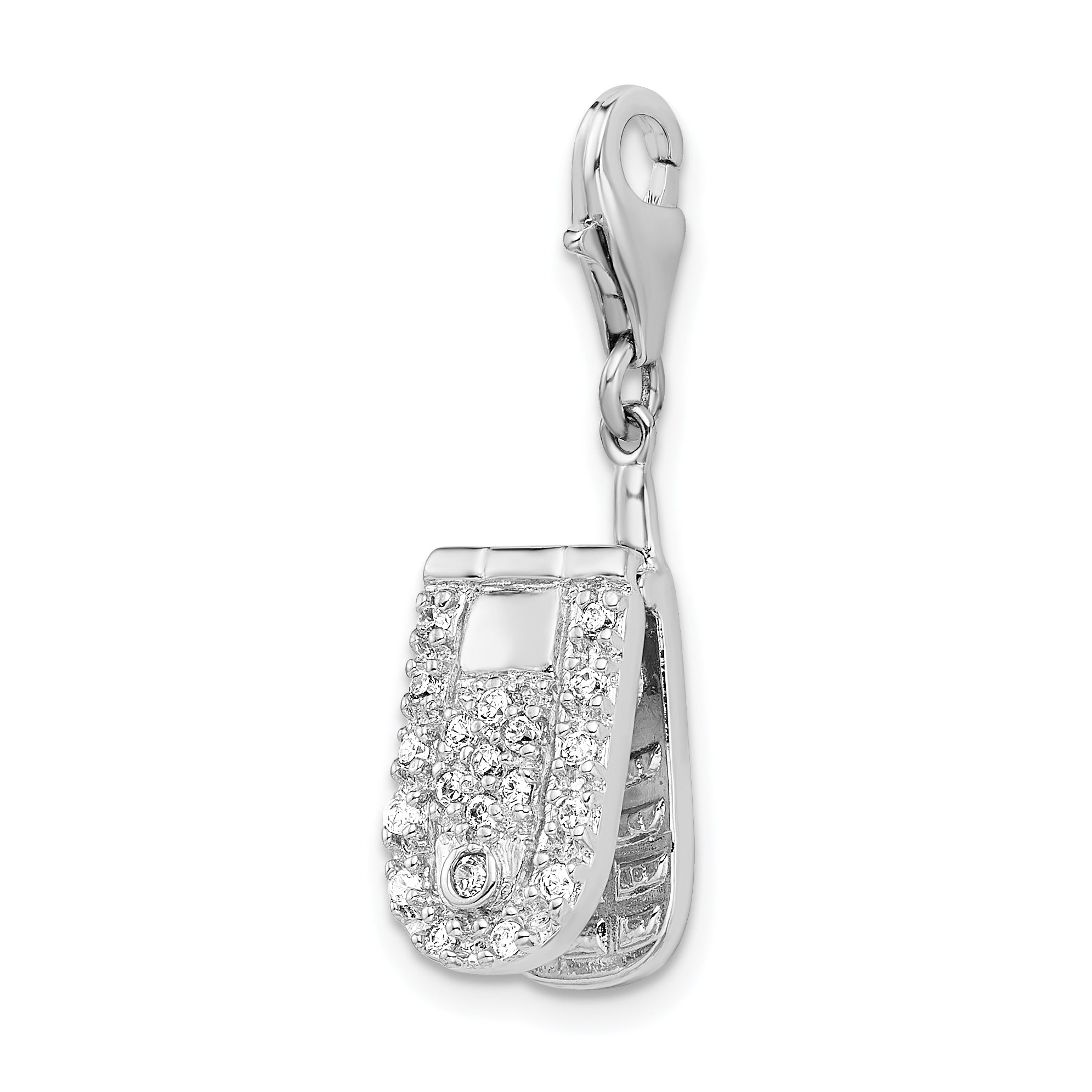 Amore La Vita Sterling Silver Rhodium-plated Polished 3-D Moveable CZ Flip Cell Phone Charm with Fancy Lobster Clasp