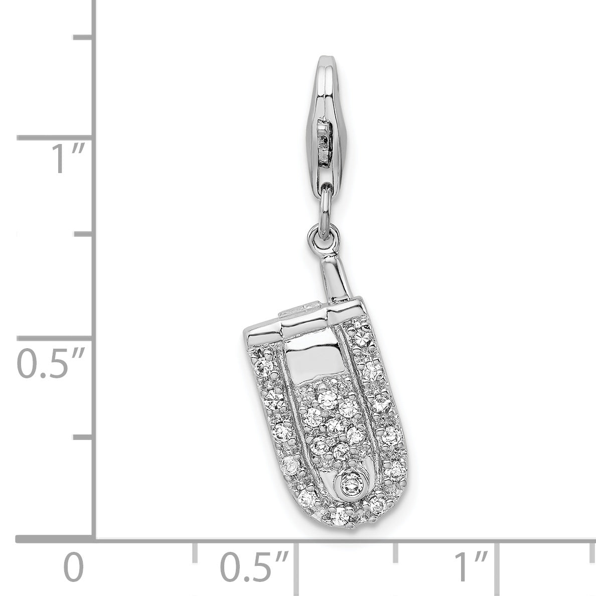 Amore La Vita Sterling Silver Rhodium-plated Polished 3-D Moveable CZ Flip Cell Phone Charm with Fancy Lobster Clasp