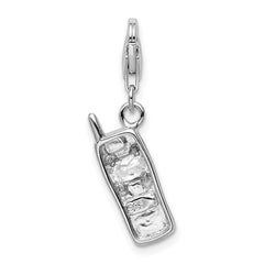 Amore La Vita Sterling Silver Rhodium-plated Polished CZ Cell Phone Charm with Fancy Lobster Clasp