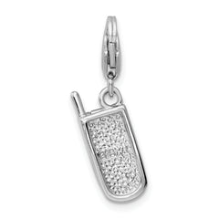 Amore La Vita Sterling Silver Rhodium-plated Polished 3-D Enameled Moveable Flower Cell Phone Charm with Fancy Lobster Clasp