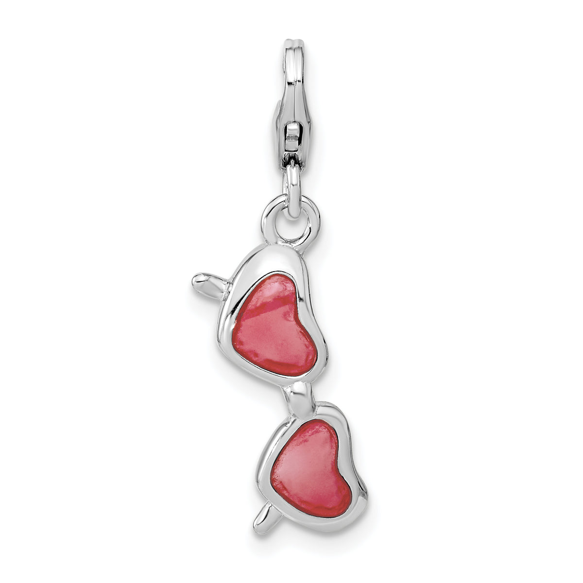 Amore La Vita Sterling Silver Rhodium-plated Polished 3-D Enameled Coral Heart Sunglasses Charm with Fancy Lobster Clasp