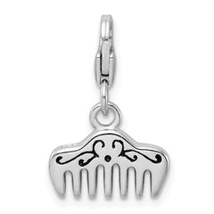 Amore La Vita Sterling Silver Rhodium-plated Polished 3-D Crystal From Swarovski and Enameled Comb Charm with Fancy Lobster Clasp