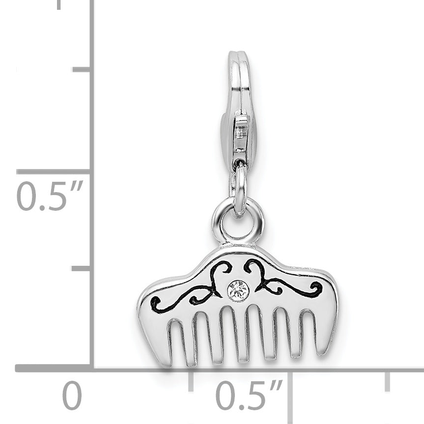 Amore La Vita Sterling Silver Rhodium-plated Polished 3-D Crystal From Swarovski and Enameled Comb Charm with Fancy Lobster Clasp